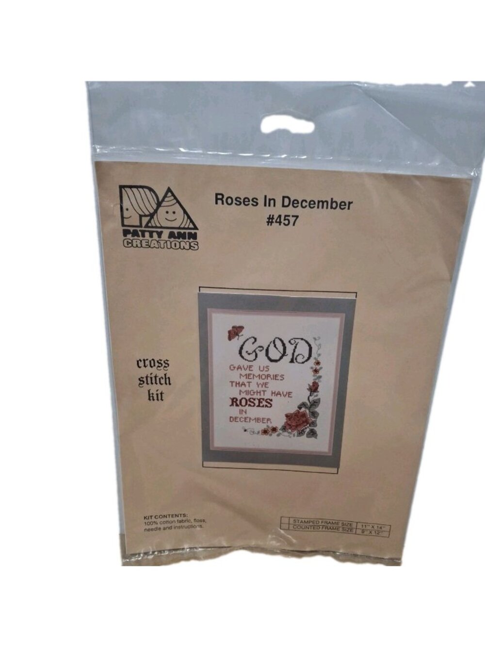New Patty Ann Creations Cross Stitch Kit Roses in December #457 Sealed Vintage
